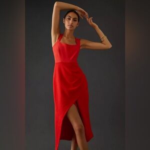 Anthropologie Maeve Squareneck Red Maxi Dress With Back Cutout And Front Slit